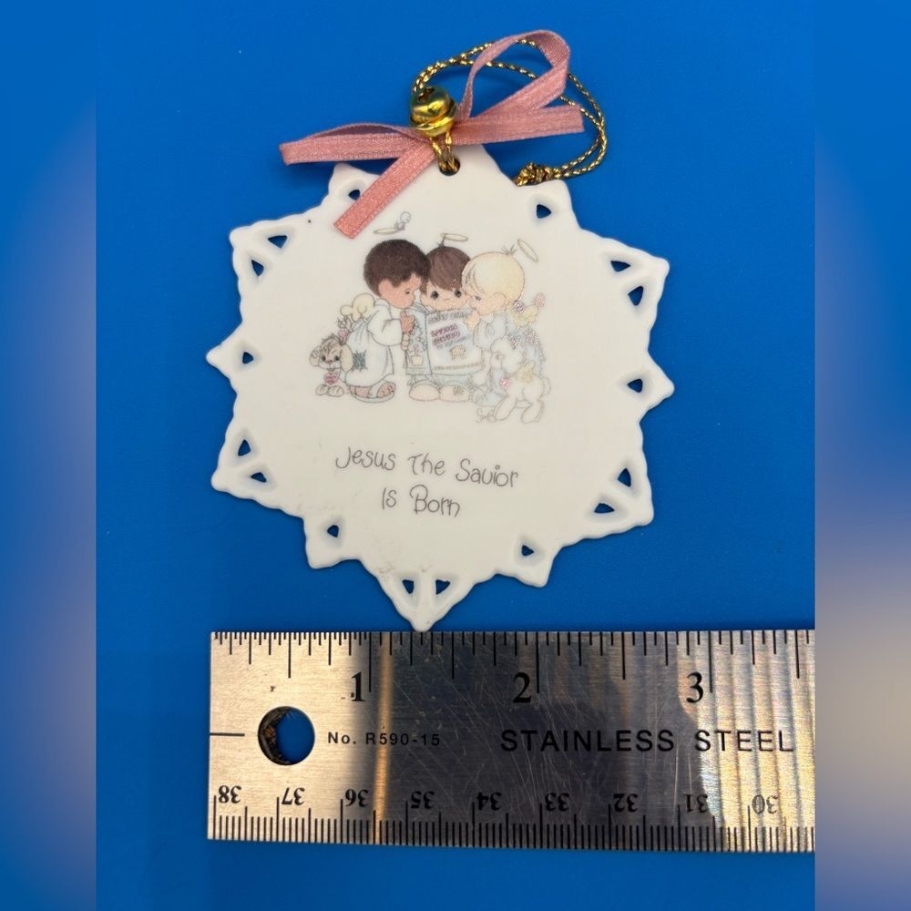Vtg Precious Moments Bisque Porcelain Star Christmas Ornaments-3-Religious - Picture 11 of 12